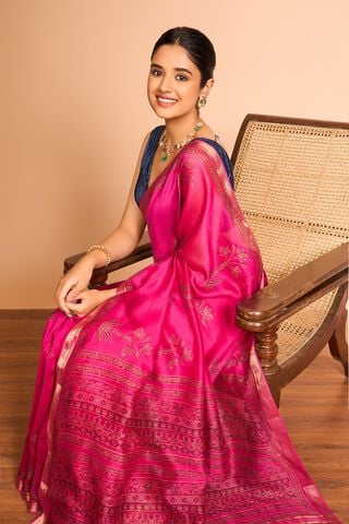 Pink Rajasthan Pure Silk Cotton Printed Sanganeri Saree image number