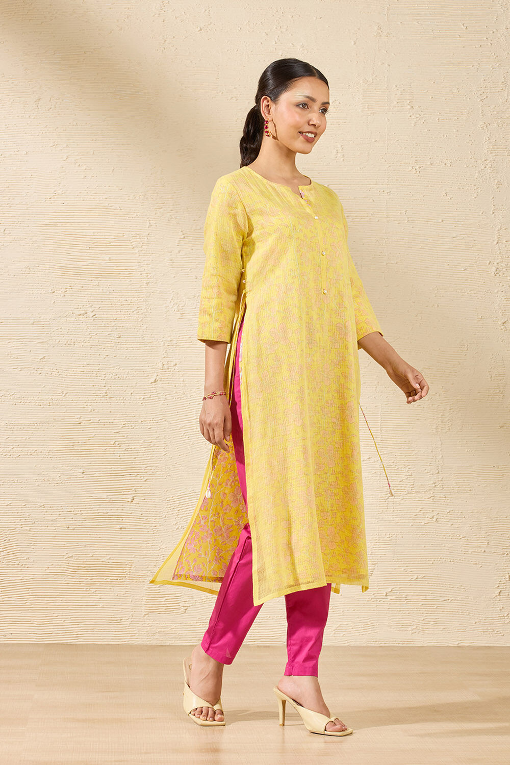 Yellow Pure Kota Printed Sanganeri Kurta image number null