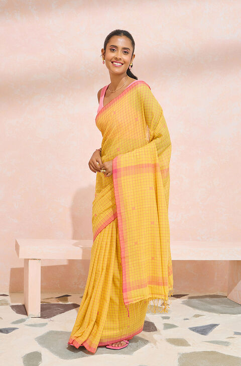 Yellow Bengal Pure Cotton Jamdani Saree