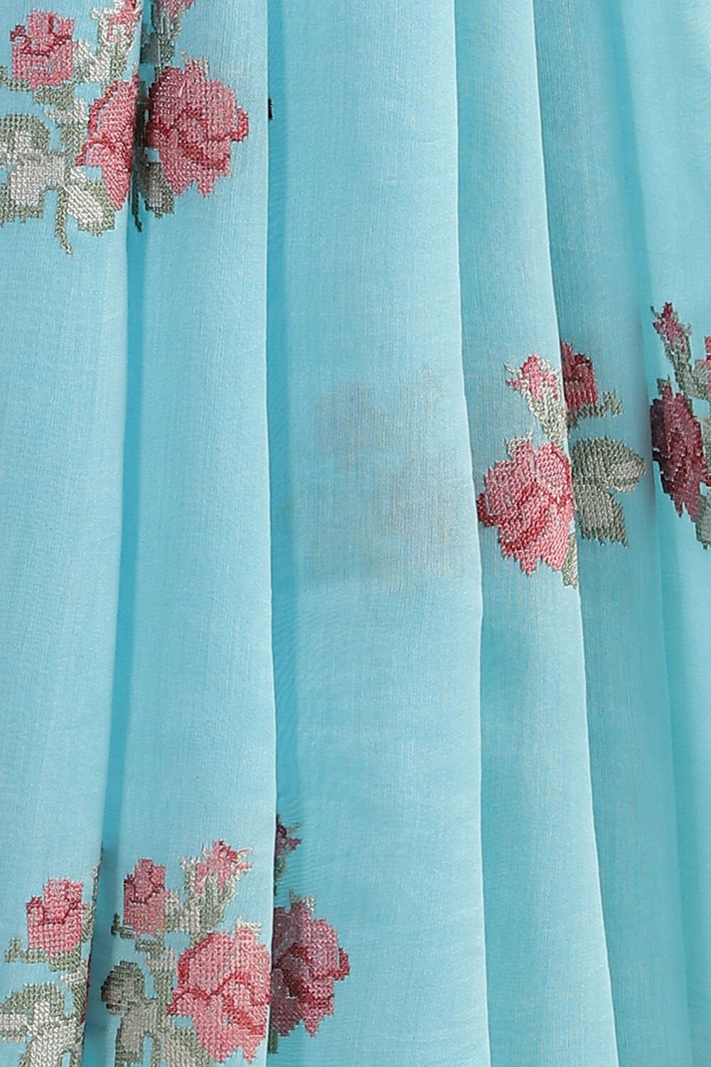 Light Blue Embroidered Pure Silk Cotton Saree image number null