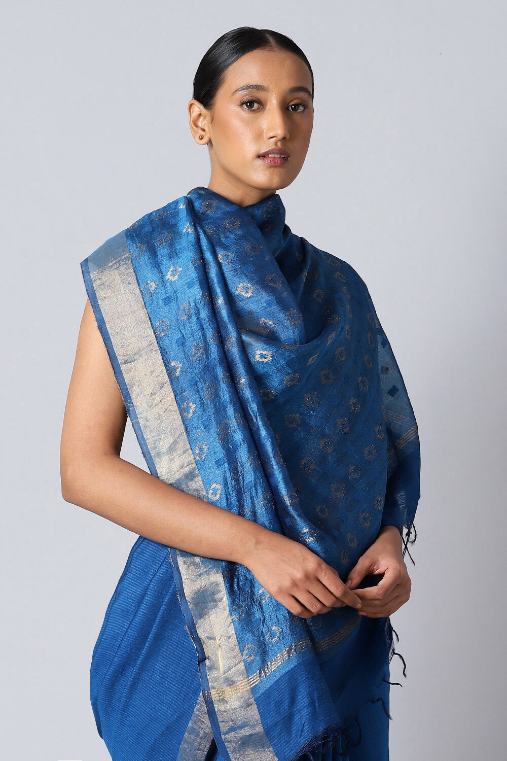 Blue Pure Silk Tussar Bhagalpuri Saree image number null