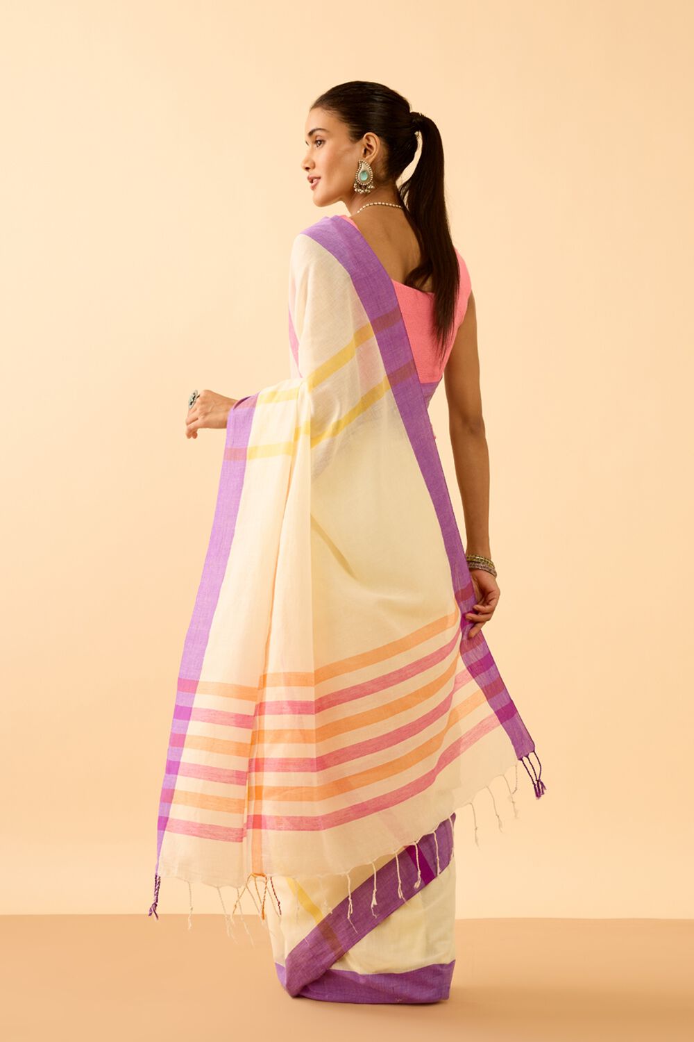 Off White Woven Pure Cotton Bengal Saree image number null