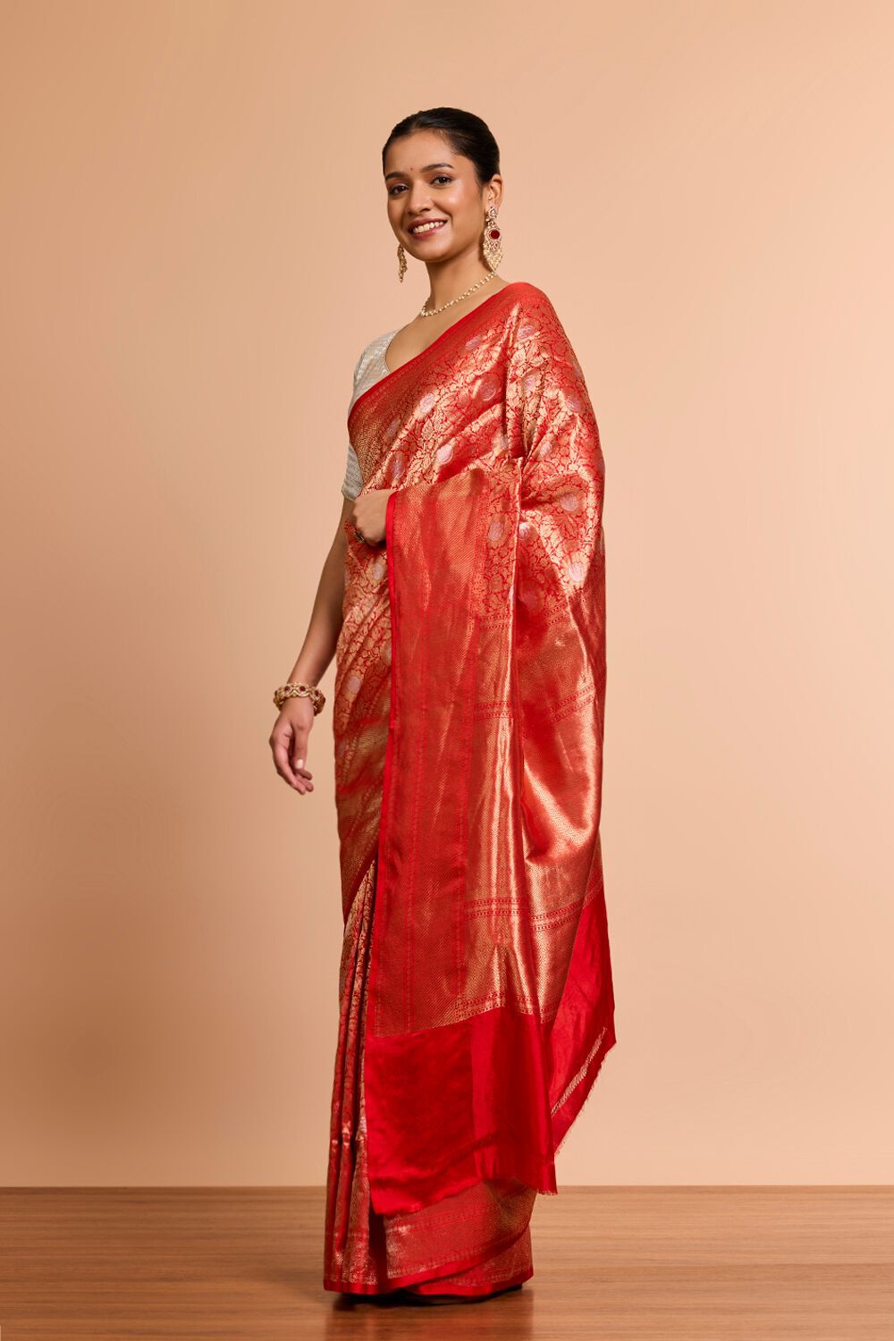 Red Pure Silk Cutwork Banaras Saree image number null
