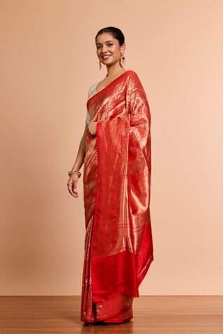 Red Pure Silk Cutwork Banaras Saree thumbnail image number null