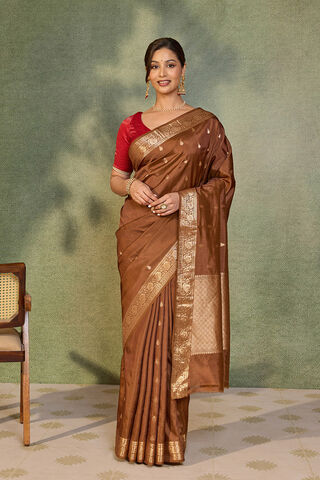 Brown Silk Viscose Cutwork Banaras  Saree thumbnail image number null