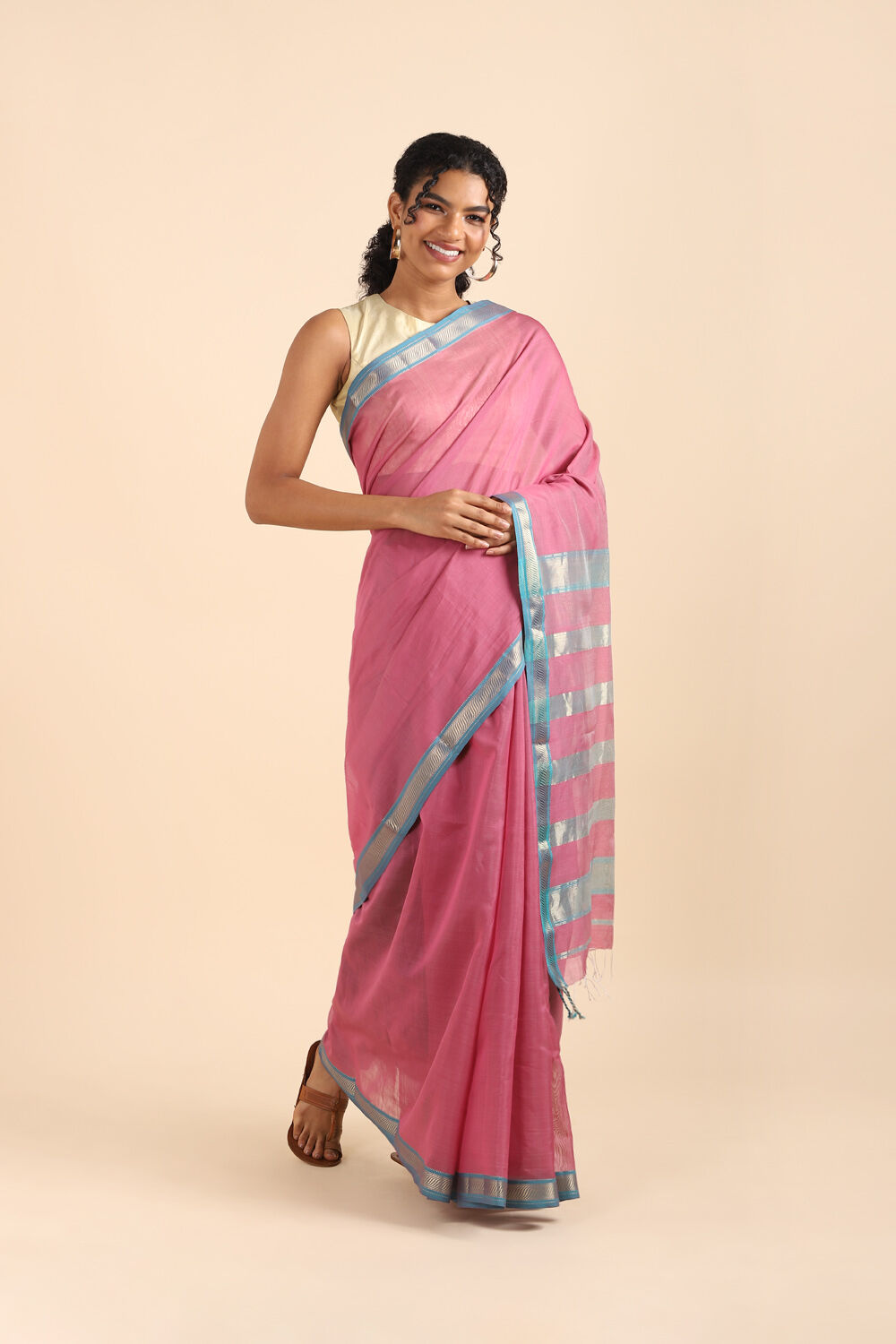 Dark Pink Pure Silk Cotton Maheswari Saree image number null