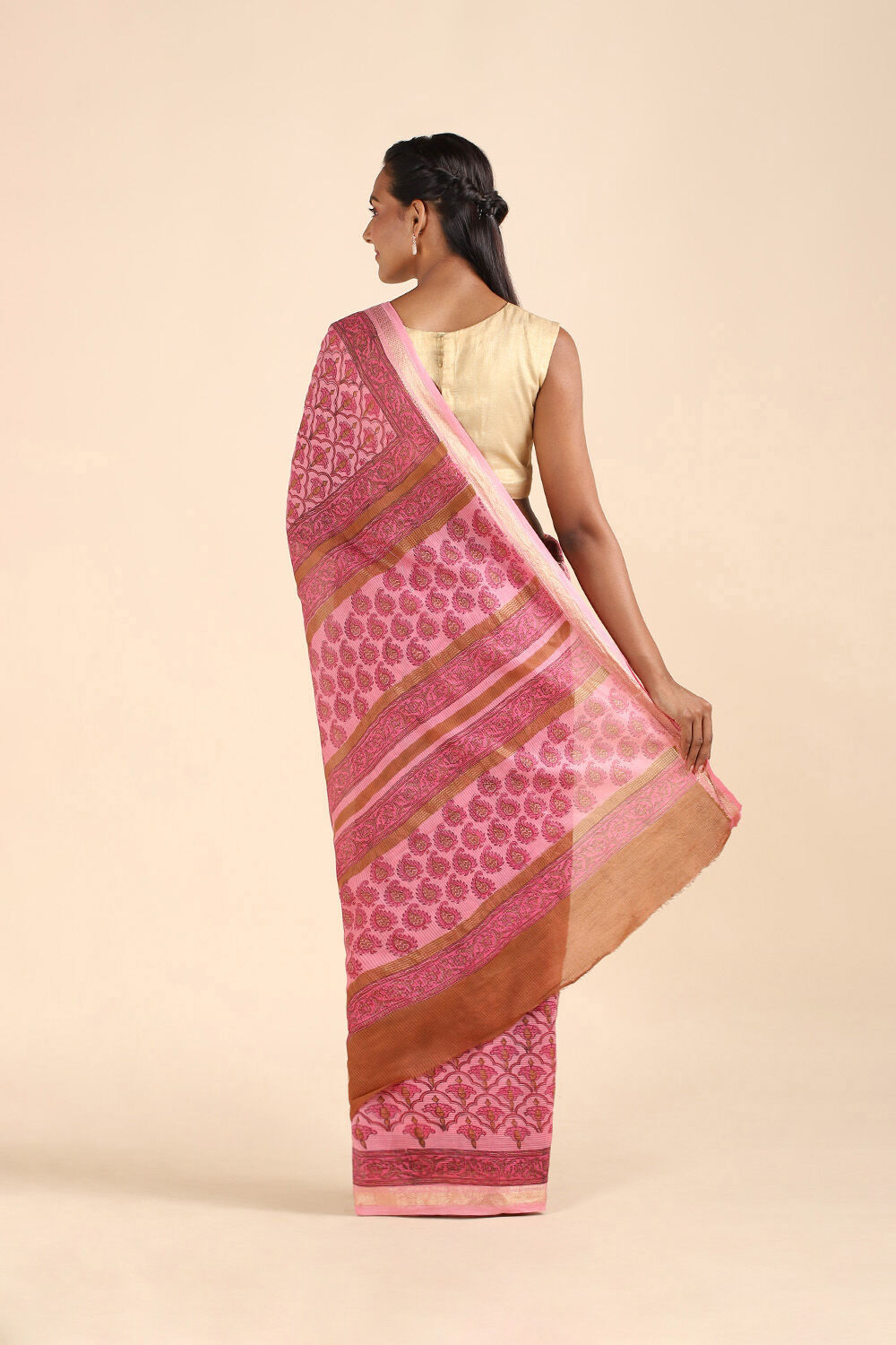 Pink Pure Silk Cotton Sanganeri Printed Saree image number null