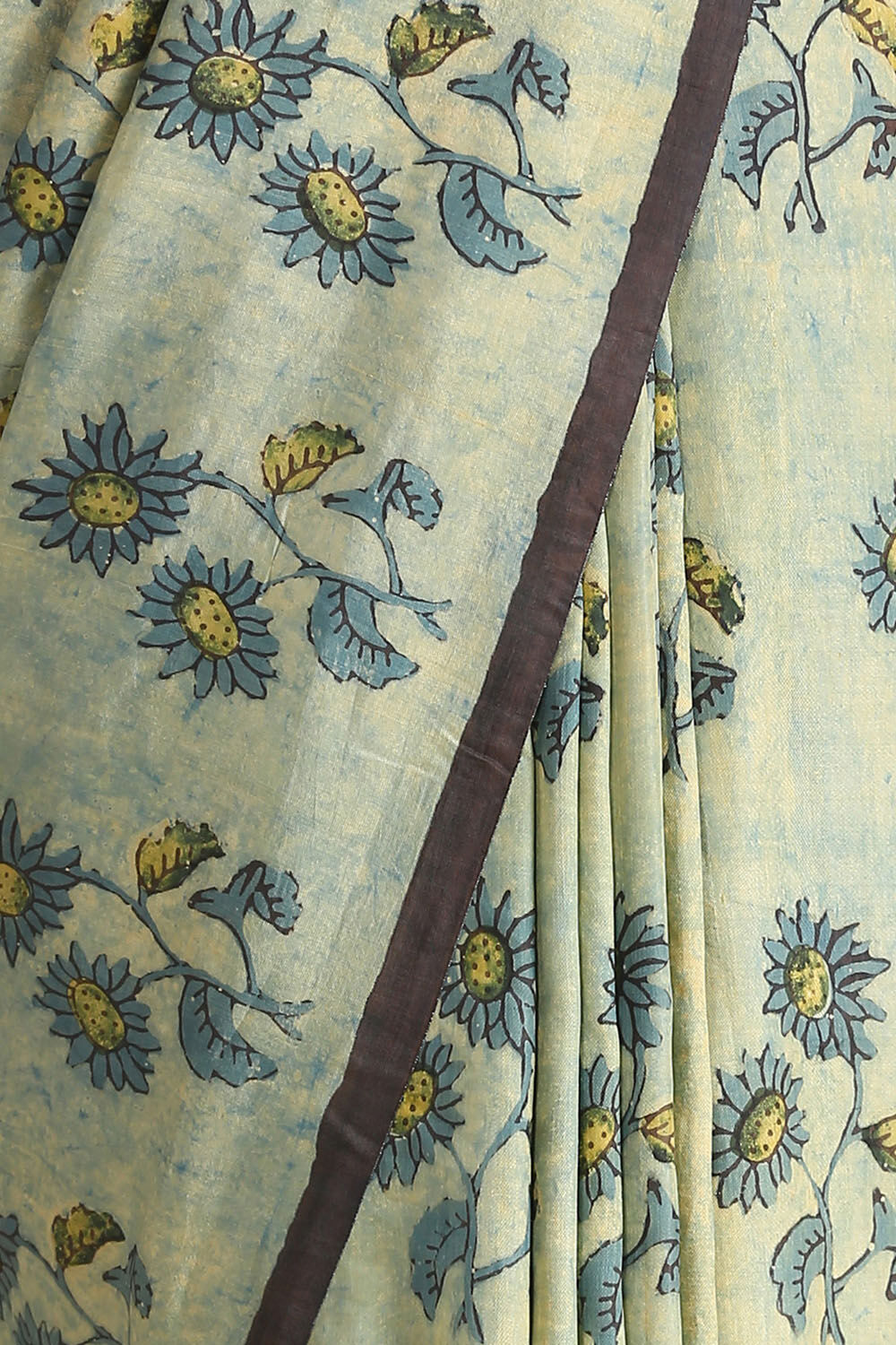 Blue Ajrakh Hand Blockprinted Pure Silk Saree image number null