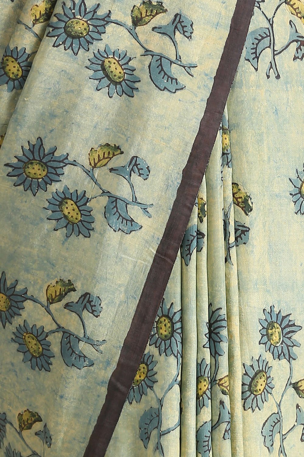 Blue Ajrakh Hand Blockprinted Pure Silk Saree image number null