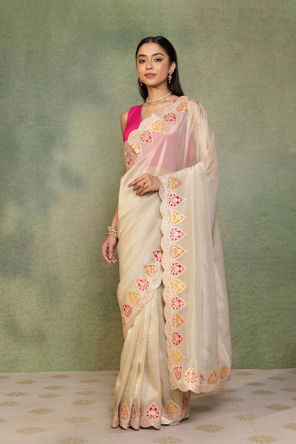 Beige Viscose Tissue Gota Patti Saree image number null
