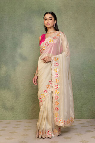 Beige Viscose Tissue Gota Patti Saree thumbnail image number null