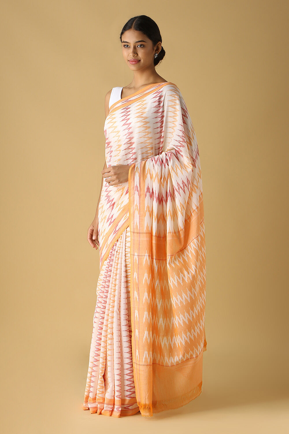 Off Pure White Cotton Pochampalli Ikat image number null