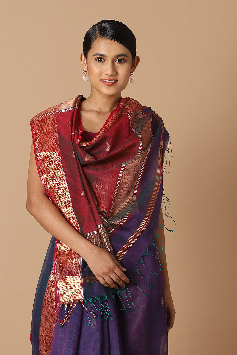 Purple Pure Silk Cotton Maheswari Saree image number null