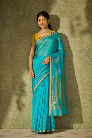 Blue Woven Pure Silk Cotton Chanderi Saree image number