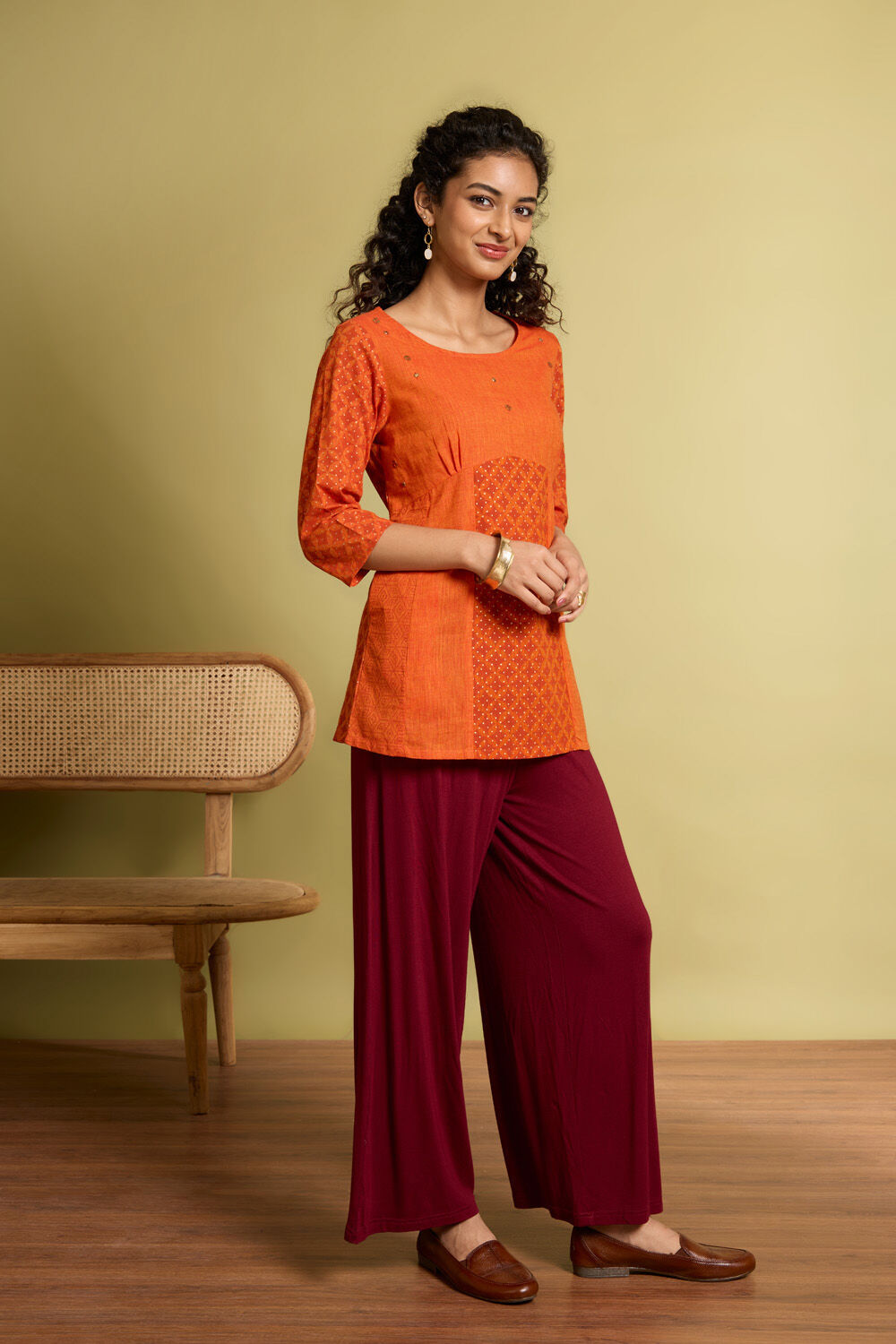 Dark Red Screen Printed Pure Cotton Short Top image number null