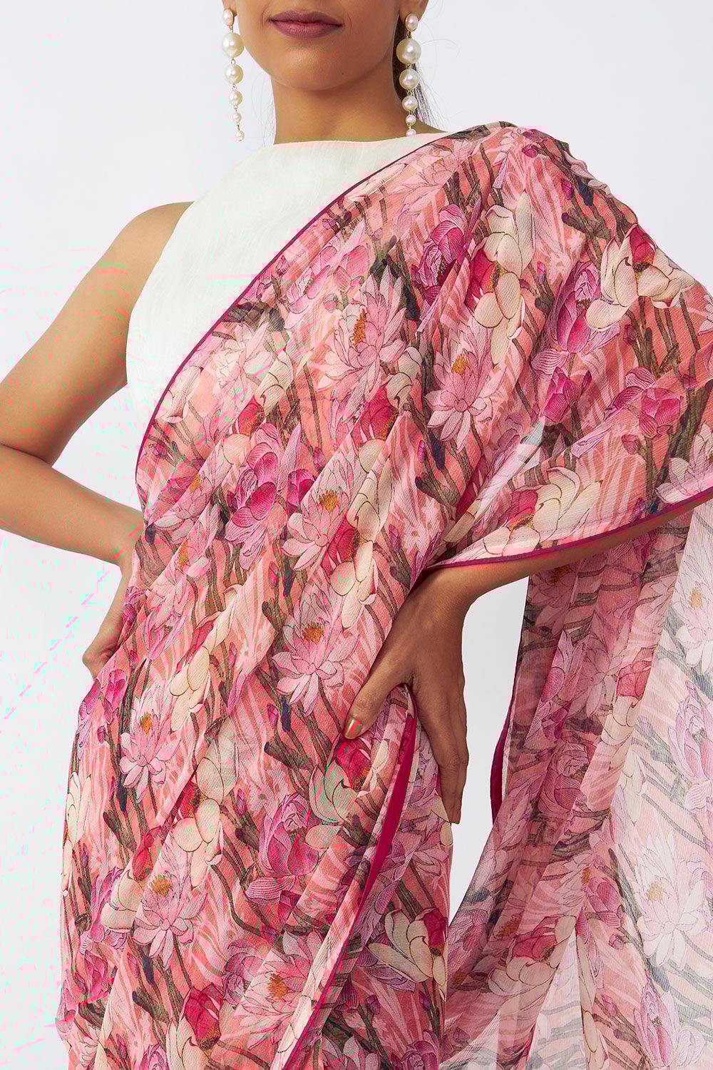 Pink Viscose Chiffon Digital Printed Saree image number null
