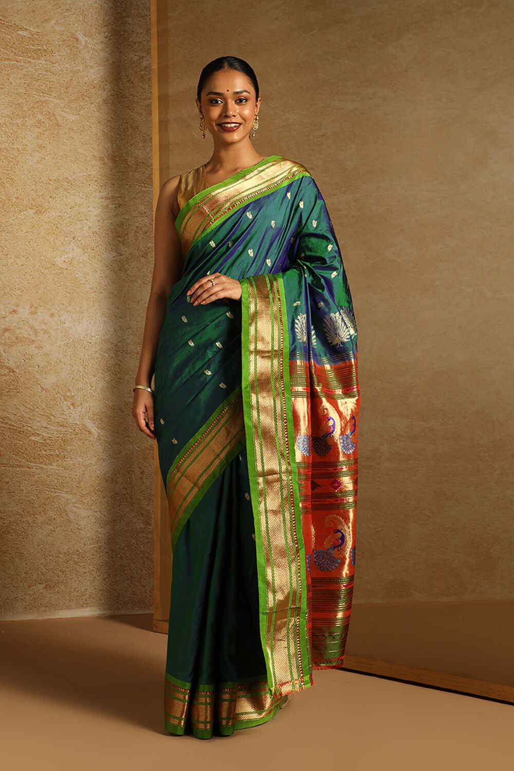 Green Pure Silk Paithani Saree image number null