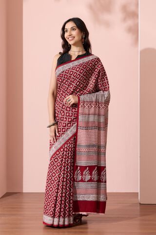 Red Bagh Block Printed Pure Cotton Saree thumbnail image number null