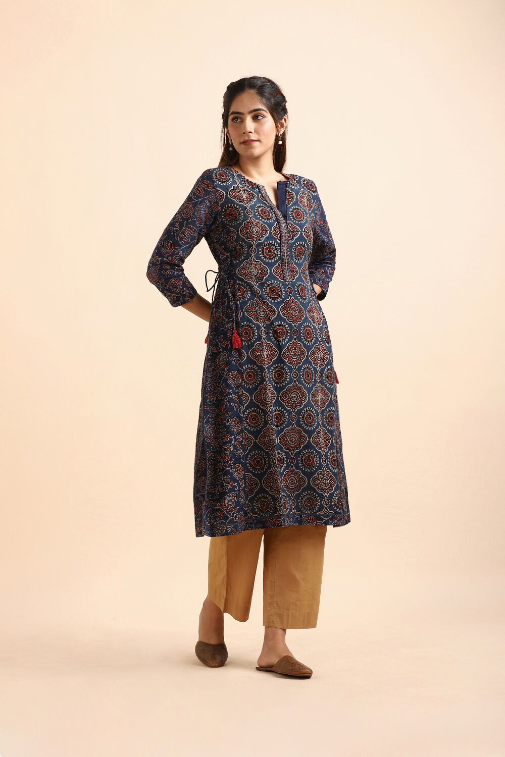 Blue Ajrakh Block Printed Cotton Kurta image number null
