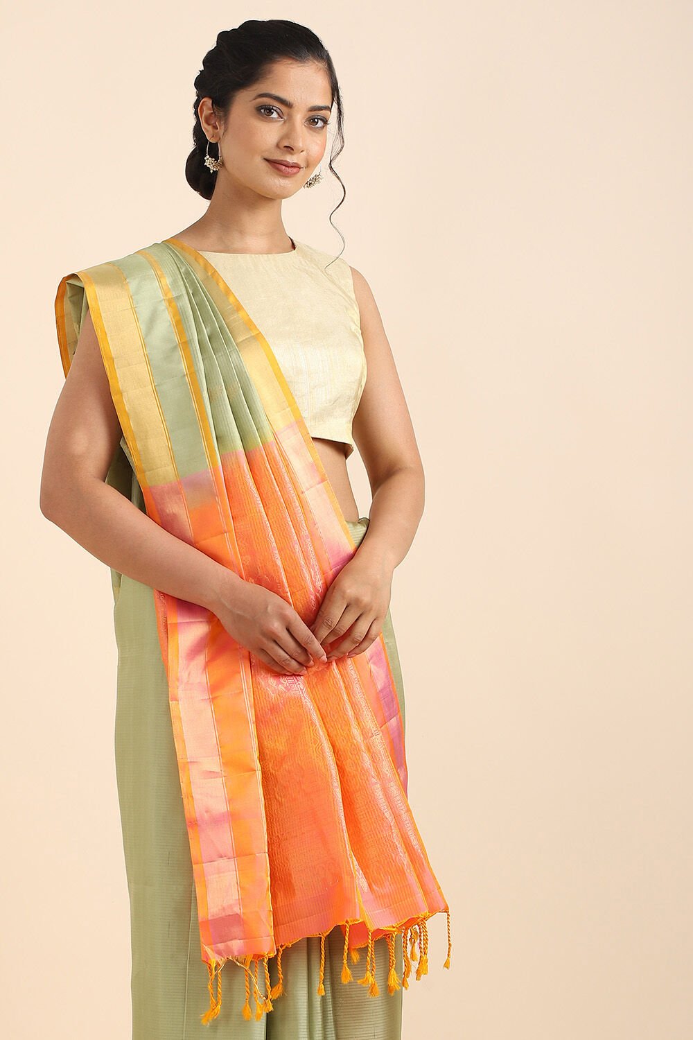 Light Green Pure Soft Silk Saree image number null