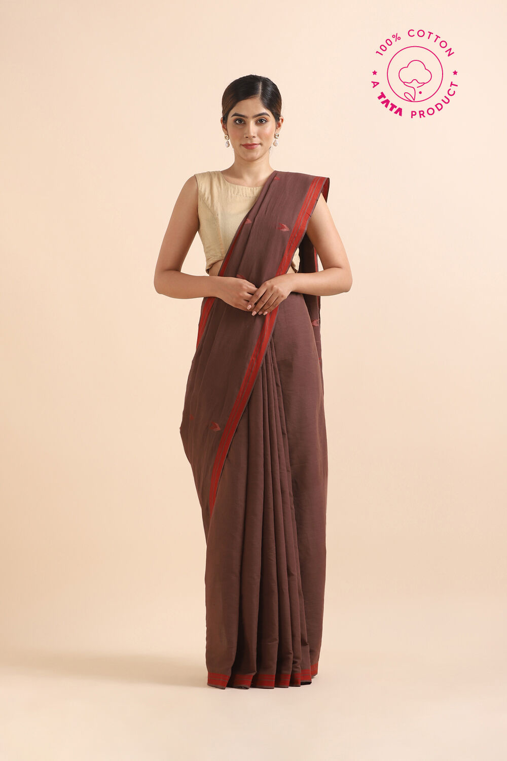 Brown Pure Cotton Jamdani Saree image number null