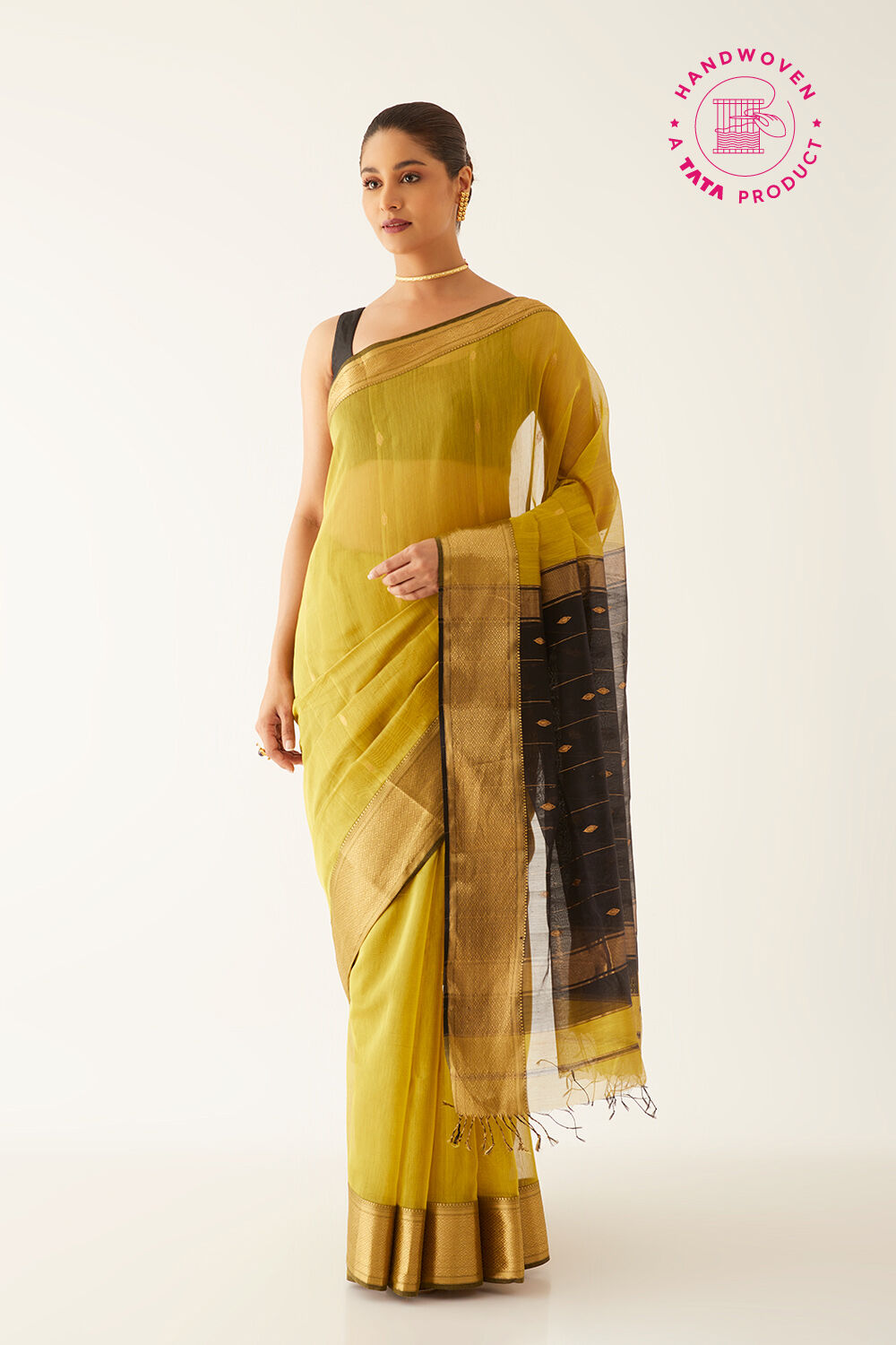 Dark Yellow Pure Silk Cotton Maheshwari Saree image number null