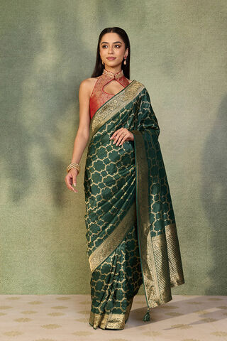 Dark Green Woven Design Viscose Saree thumbnail image number null