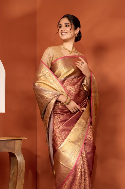Brown Woven Kanjeevaram Inspired Design Silk Viscose Saree