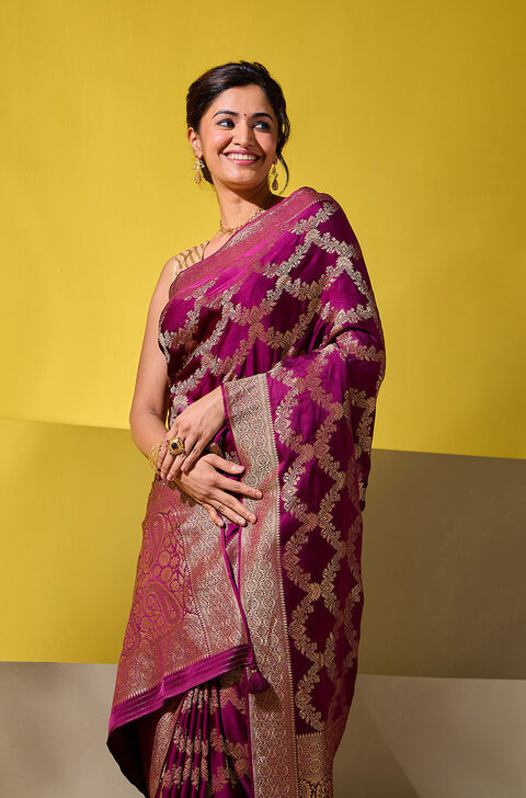 Purple Woven Viscose Saree
