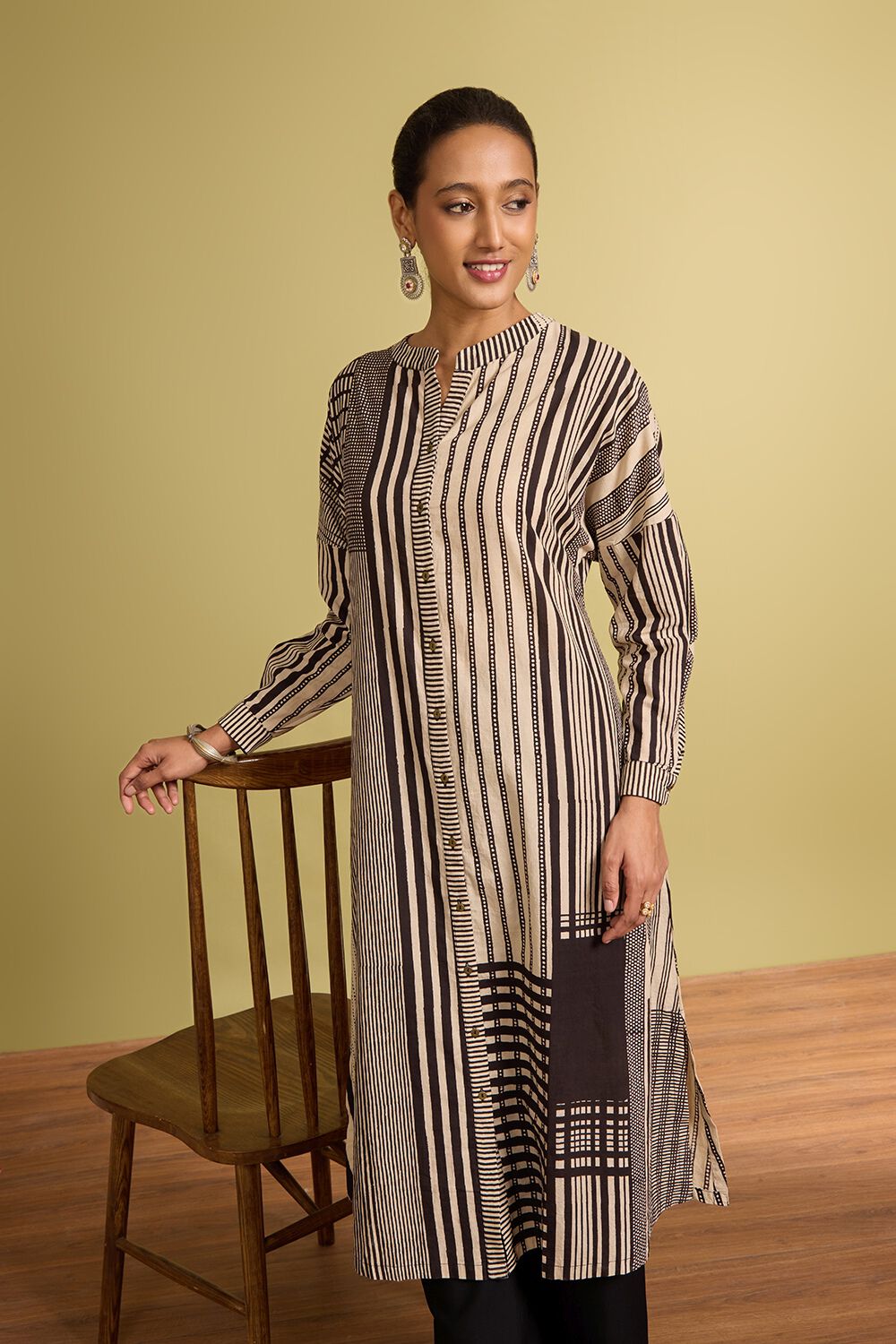 Black Bagru Block Printed Pure Cotton Kurta image number null