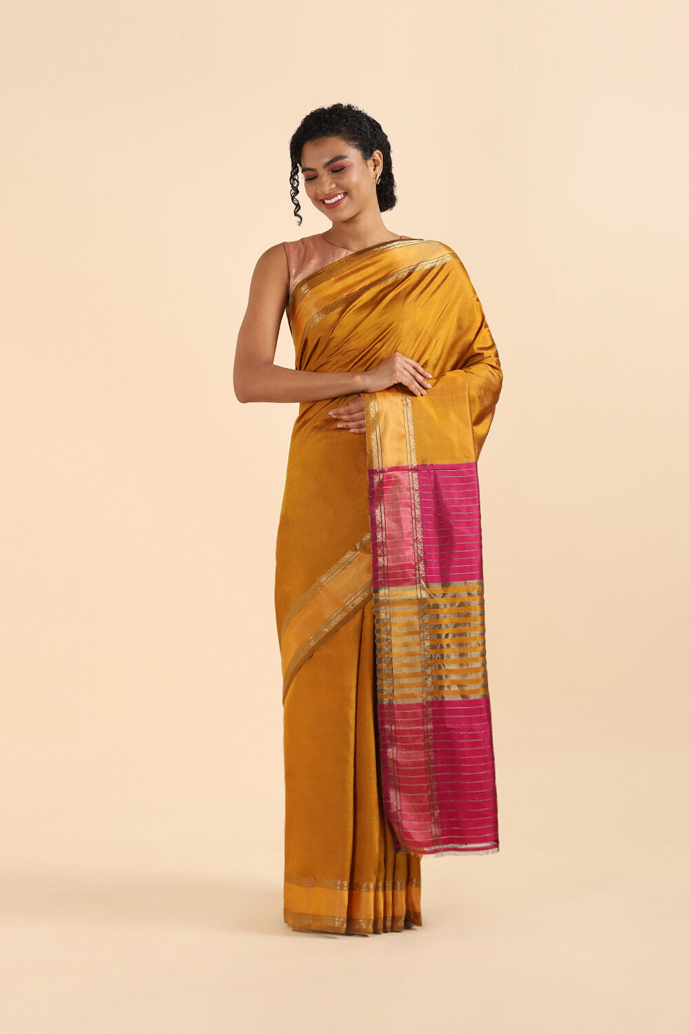 Yellow Pure Silk Woven Saree image number null