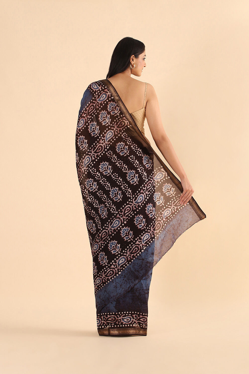 Blue Pure Silk Cotton Batik Saree image number null