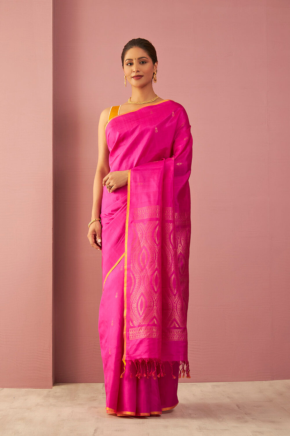 Pink Woven Pure Soft Silk Saree image number null
