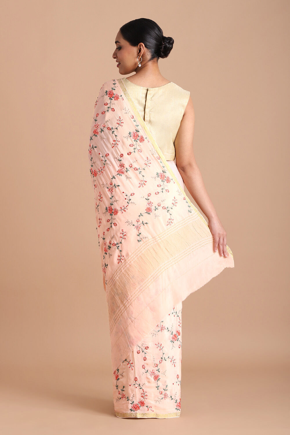 Light Pure Pink Viscose Embroidered Saree image number null