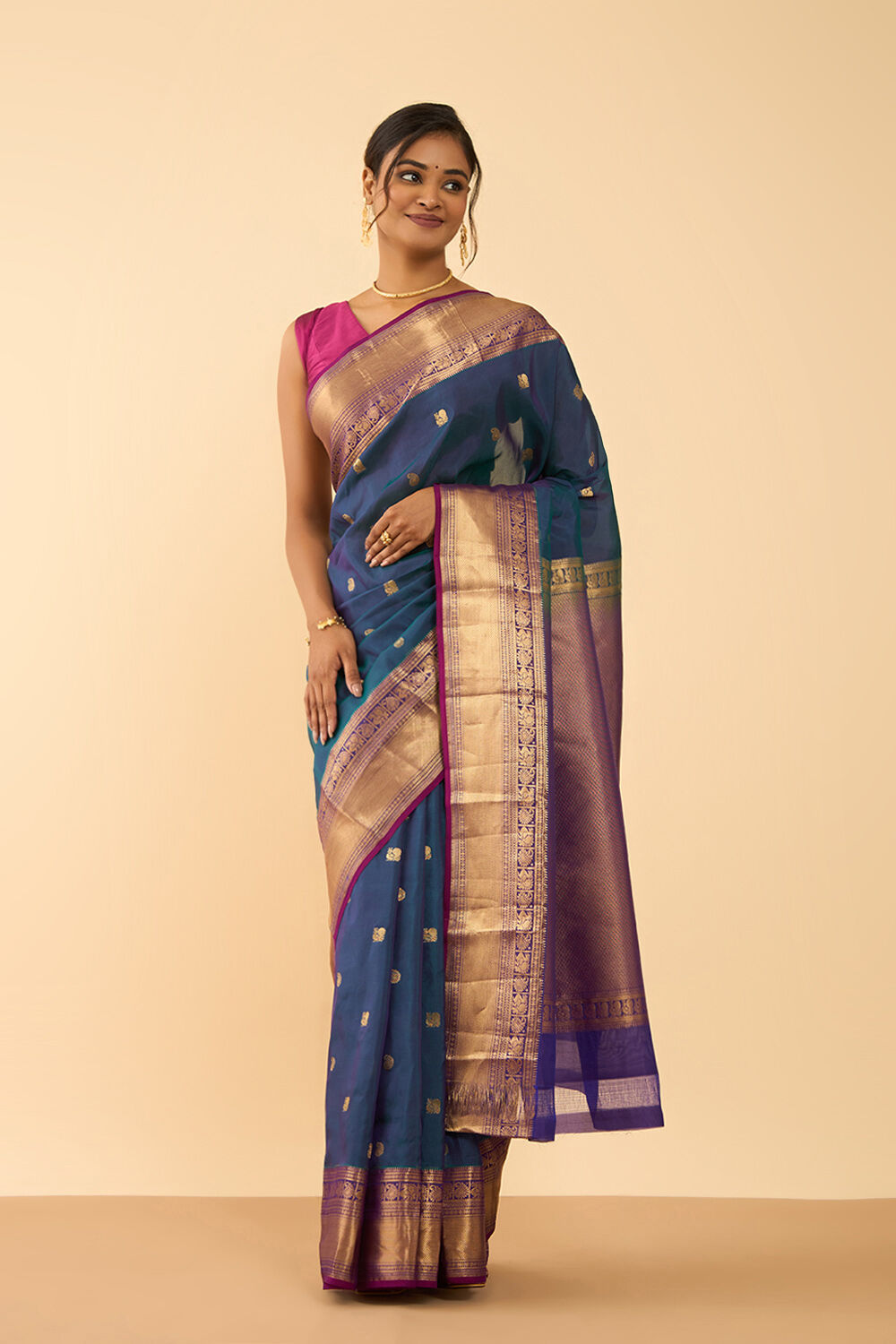 Blue Woven Silk Viscose Saree image number null