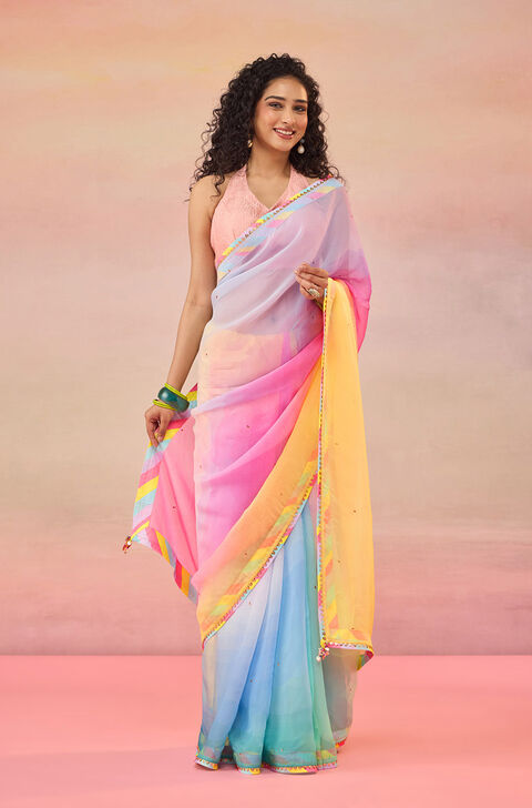 Multi Viscose Organza Embroidered Sequin Saree