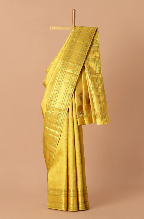Light Yellow Pure Silk Kanjivaram Saree