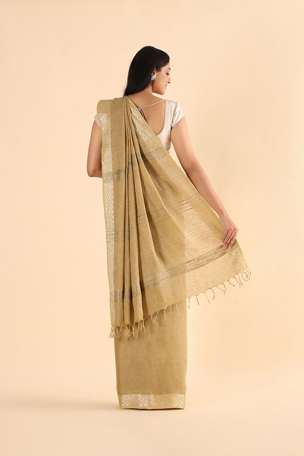 Beige Pure Linen Bhagalpuri Saree image number null