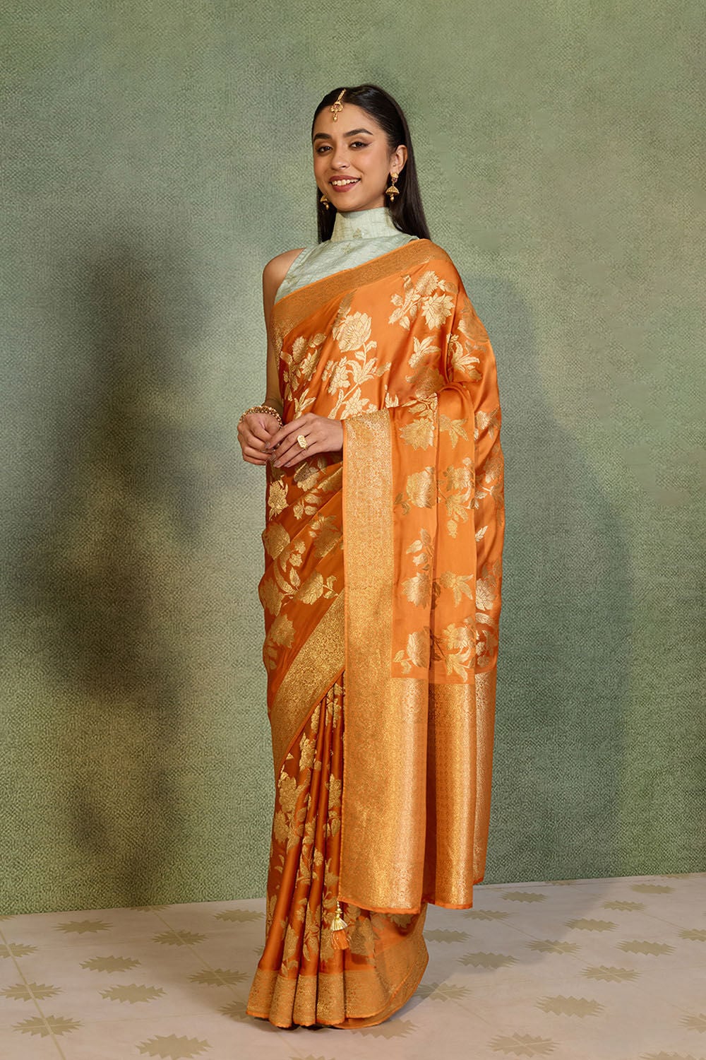 Light Orange Woven Viscose Satin Saree image number null