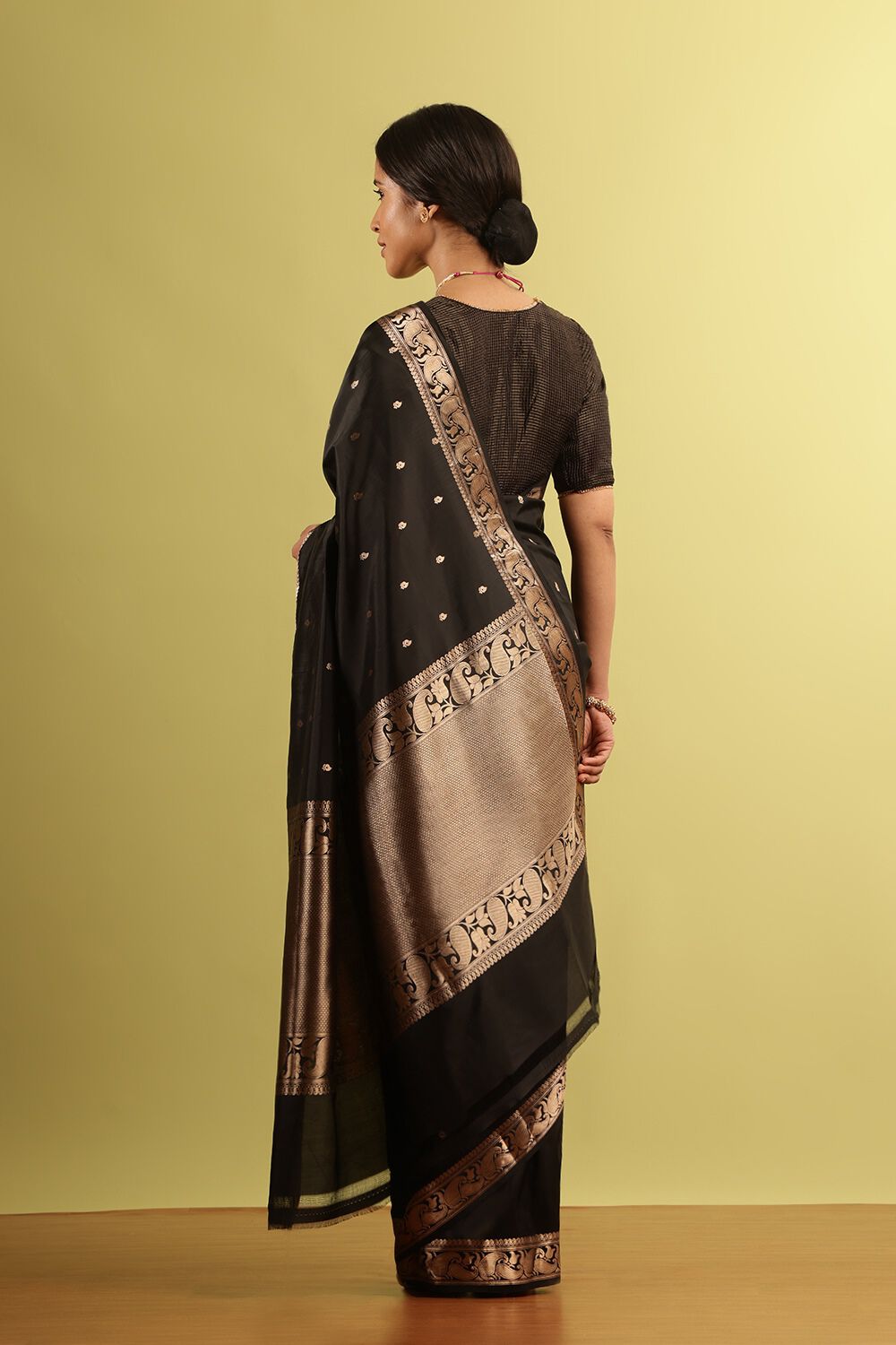 Black Silk Viscose Woven Saree image number null