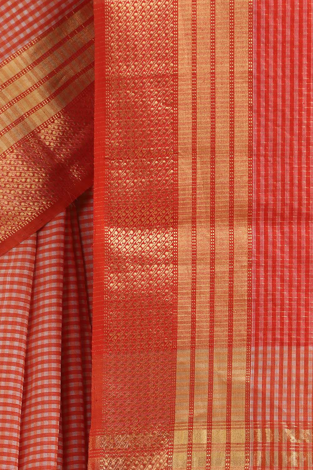 Red Pure Khadi Silk Cotton Maheswari Saree image number null