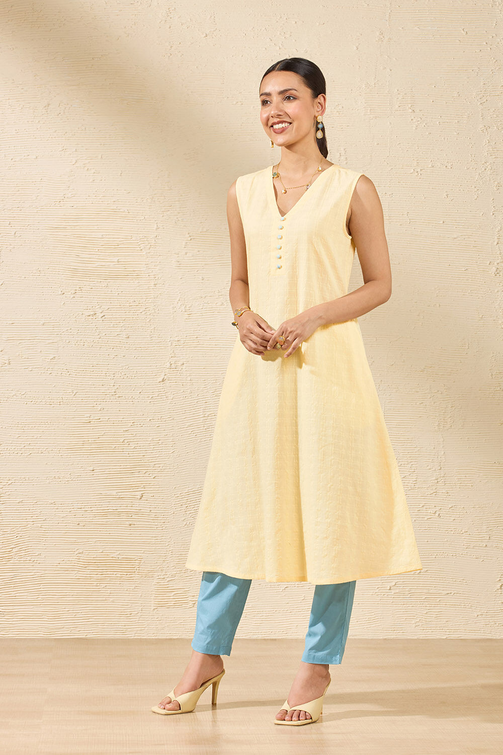 Light Blue Pure Cotton Marble Printed Kurta Set image number null