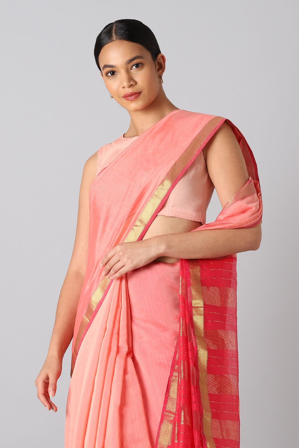 Light Orange Pure Silk Cotton Maheswari Saree image number null