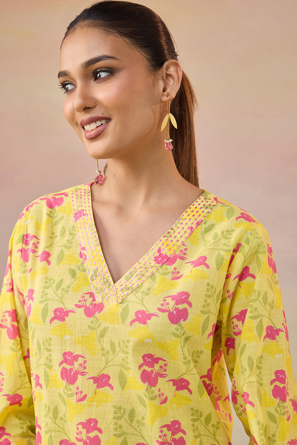 Yellow Screen Printed  Pure Cotton Kurta image number null