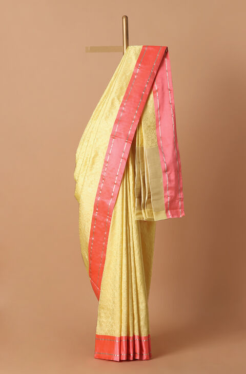 Light Yellow Pure Silk Banarasi Tanchoi Saree