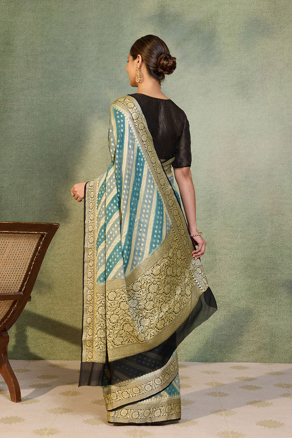 Blue Banaras Pure Silk Georgette Cutwork Saree image number null