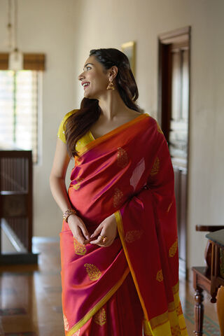 Dark Orange Woven Pure Soft Silk Saree thumbnail image number null