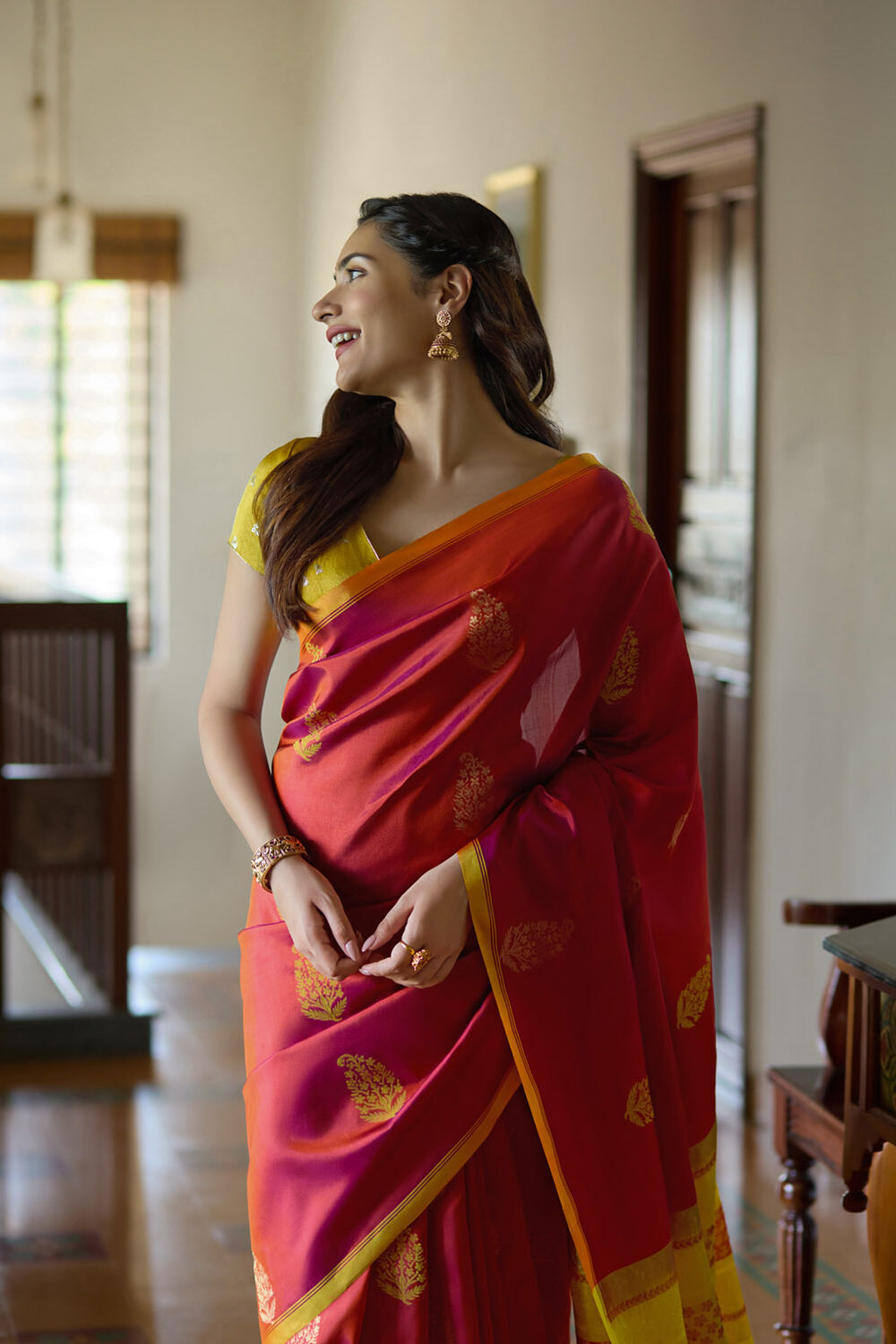 Dark Orange Woven Pure Soft Silk Saree image number null