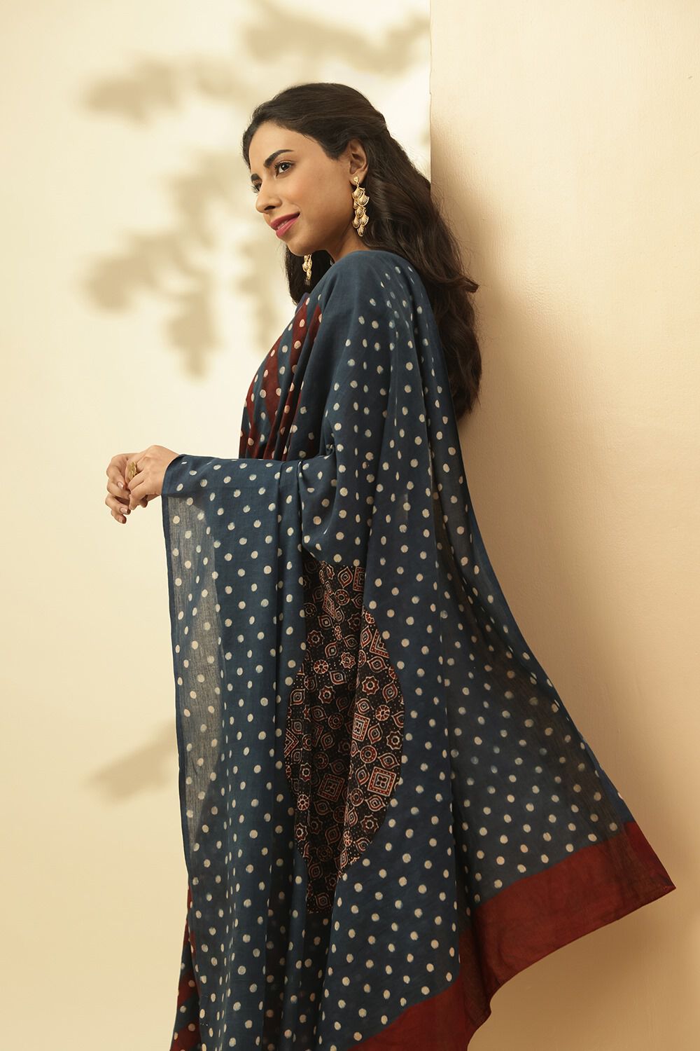 Blue Gujarat Pure Silk Cotton Ajrakh Saree image number null