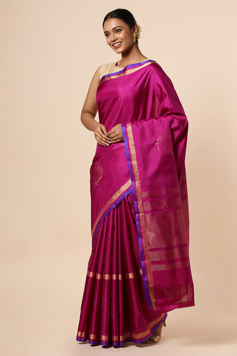 Beige Pure Soft Silk Saree image number null